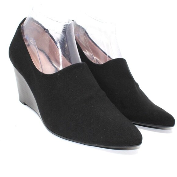 Taryn Rose Womens Sz 9.5 Yvonne Black Pumps Stacked Wedge Slip On 3" High Heels - Picture 2 of 12